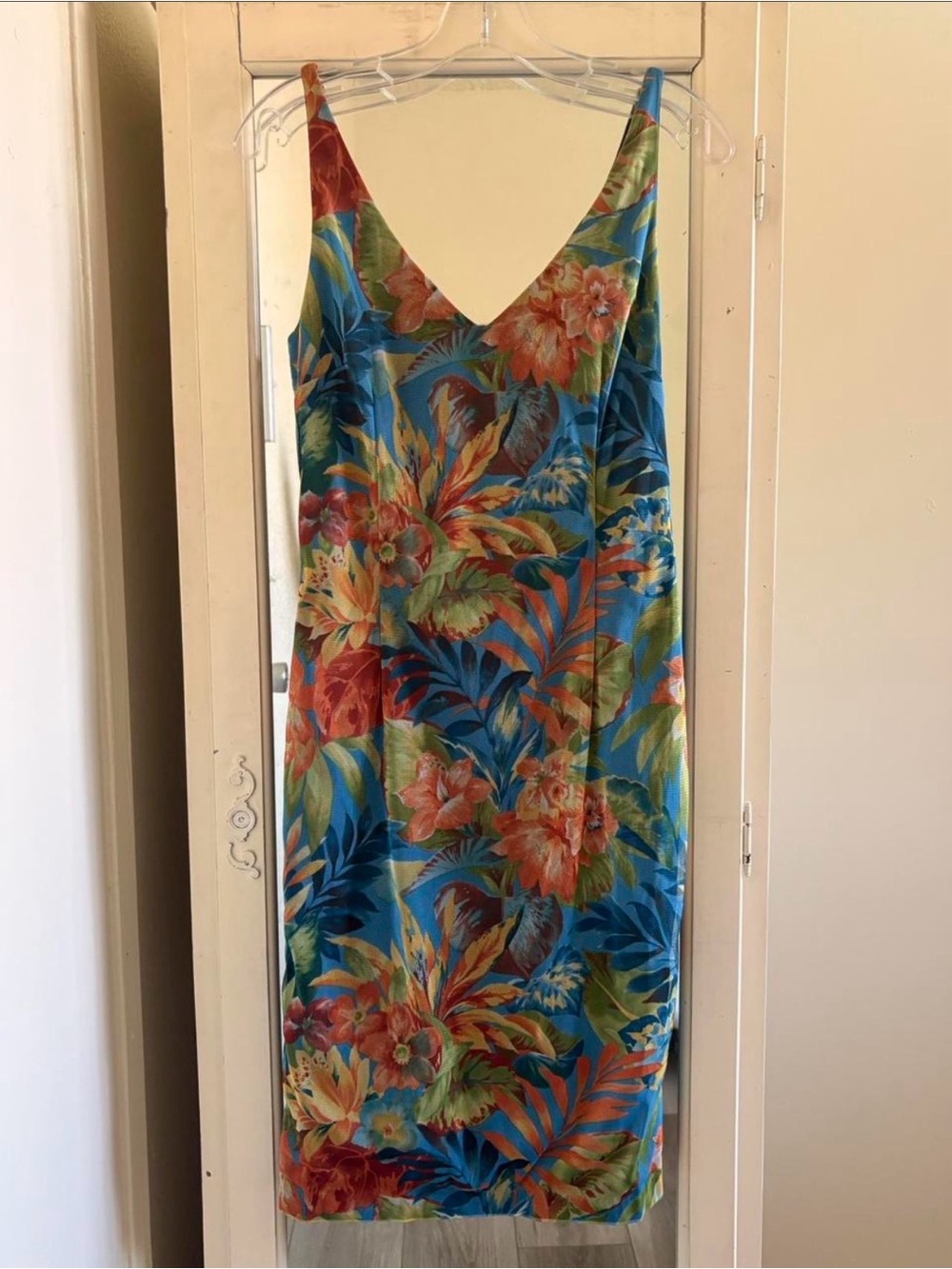 Ticci Tonetto Blue Tropical Floral Midi Slip Dress